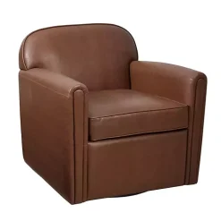 Brown Faux Leather Swivel Club Chair