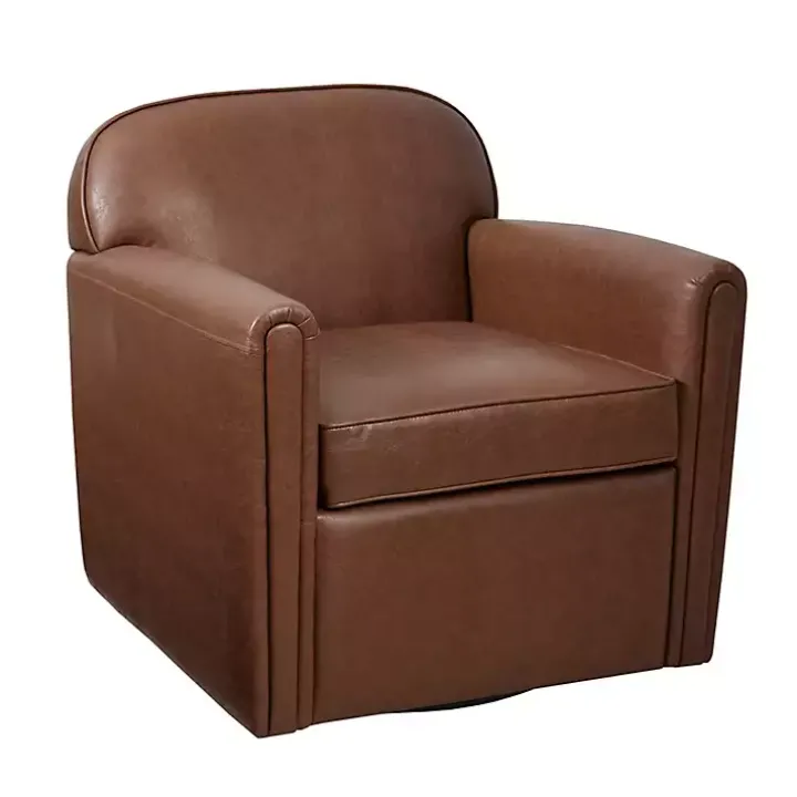 Brown Faux Leather Swivel Club Chair
