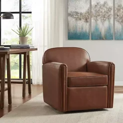 Brown Faux Leather Swivel Club Chair