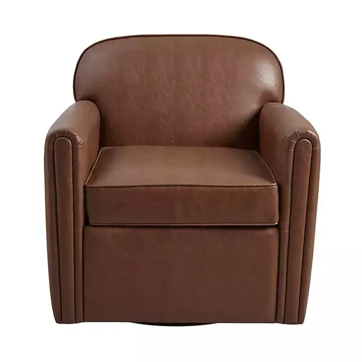 Brown Faux Leather Swivel Club Chair