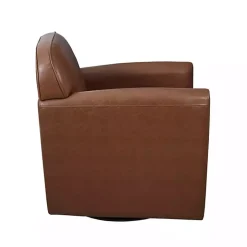 Brown Faux Leather Swivel Club Chair