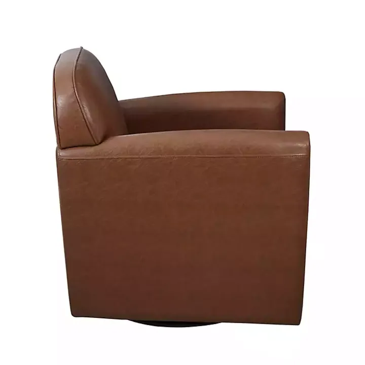 Brown Faux Leather Swivel Club Chair