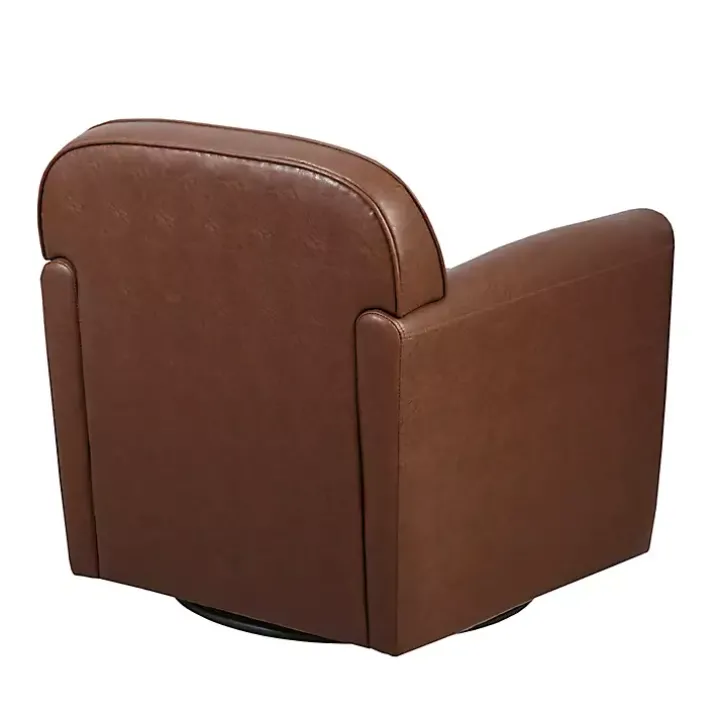 Brown Faux Leather Swivel Club Chair