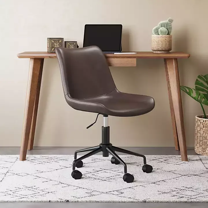 Brown Faux Leather Swivel Office Chair