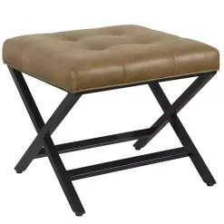 Brown Faux Leather Tufted X-Frame Bench