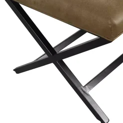 Brown Faux Leather Tufted X-Frame Bench