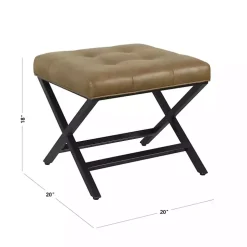 Brown Faux Leather Tufted X-Frame Bench