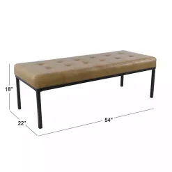 Brown Faux Leather Tufted Button Bench