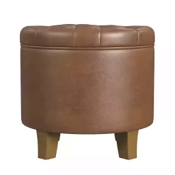 Brown Faux Leather Tufted Storage Ottoman