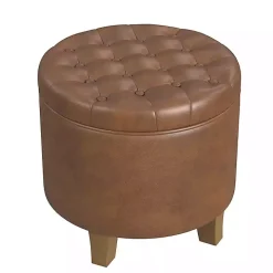 Brown Faux Leather Tufted Storage Ottoman