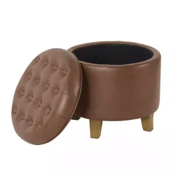 Brown Faux Leather Tufted Storage Ottoman