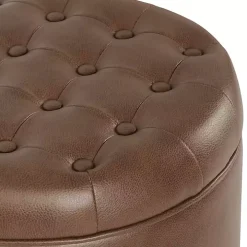 Brown Faux Leather Tufted Storage Ottoman
