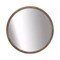 Brown Fir Wood Round Wall Mirror