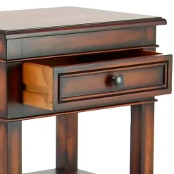 Brown Fir Wood Tiered Side Table
