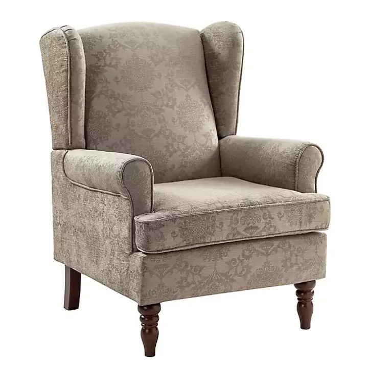Brown Floral Brocade Wingback Ella Armchair