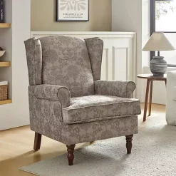 Brown Floral Brocade Wingback Ella Armchair