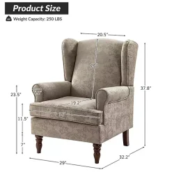 Brown Floral Brocade Wingback Ella Armchair