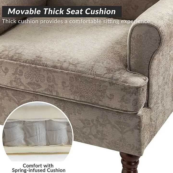 Brown Floral Brocade Wingback Ella Armchair