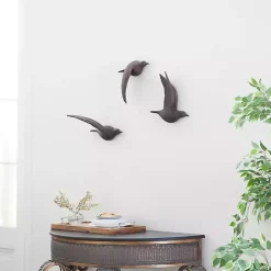 Brown Flying Birds Wall Sculptures, Set of 3
