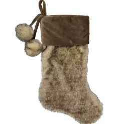Brown Fur and Corduroy Pom Stocking