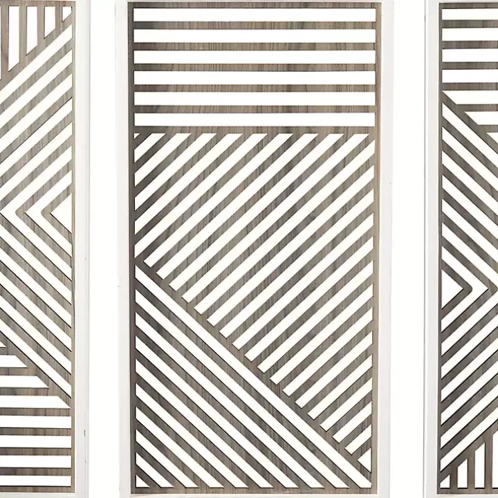 Brown Geometric Wood Panel Wall Plaques, Set of 3
