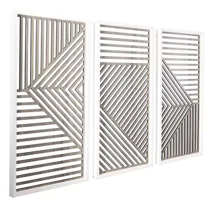 Brown Geometric Wood Panel Wall Plaques, Set of 3