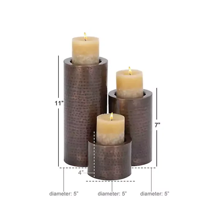 Brown Hammered Metal Candle Holders, Set of 3