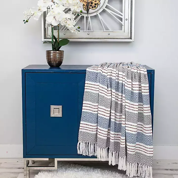 Brown Herringbone Multi Striped Throw