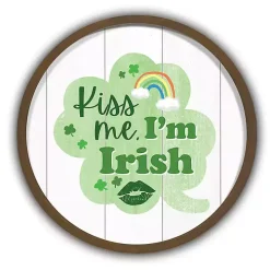Brown Kiss Me I'm Irish Round Framed Art Print