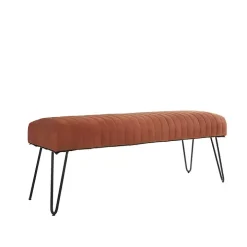 Brown Leather Tufted Panel Bench