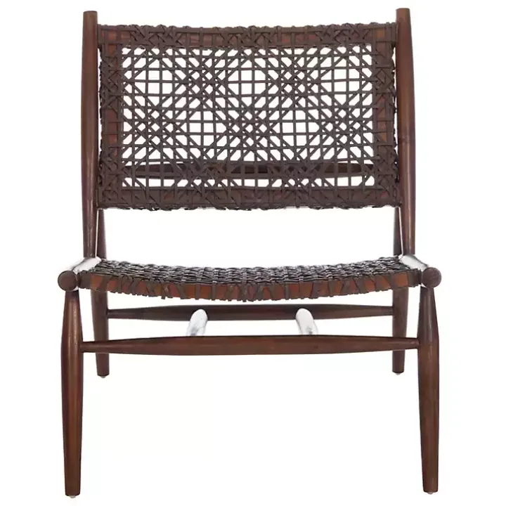 Brown Leather Woven Accent Chair