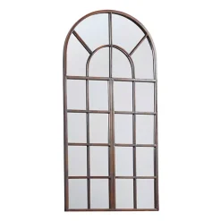 Brown Metal Arch Frame Windowpane Wall Mirror