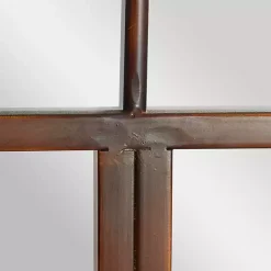 Brown Metal Arch Frame Windowpane Wall Mirror