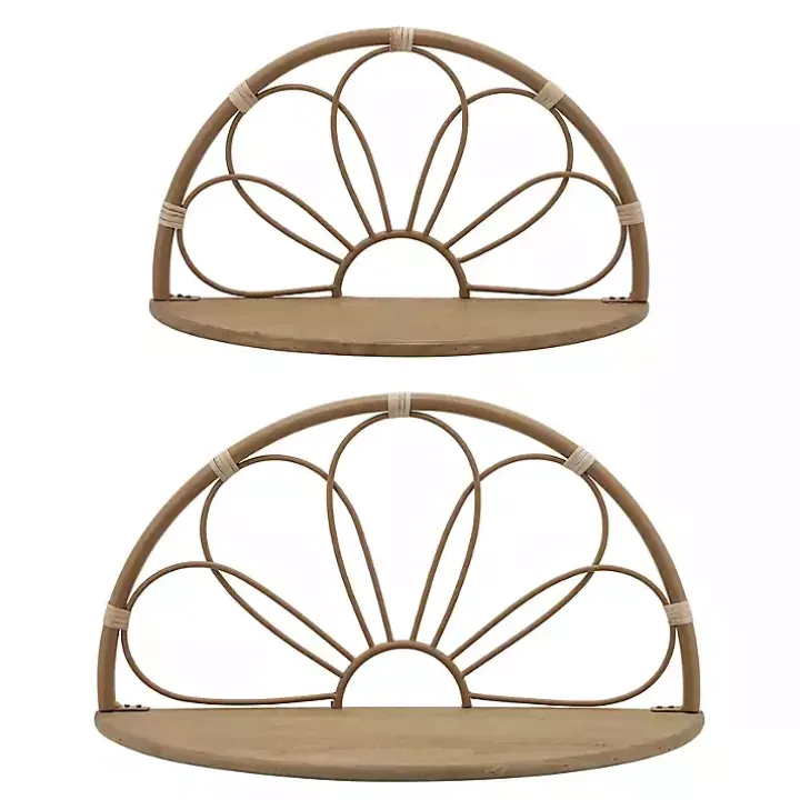 Brown Metal Arched Flower Wall Shelves, Set of 2