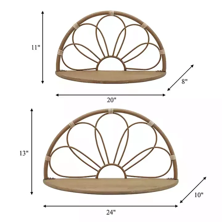 Brown Metal Arched Flower Wall Shelves, Set of 2