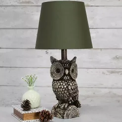 Brown Owl and Green Shade Table Lamp