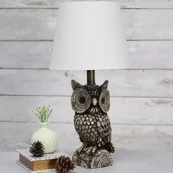 Brown Owl and White Shade Table Lamp