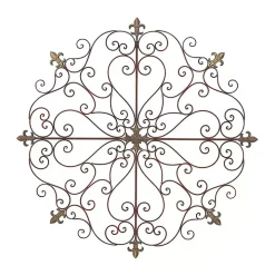 Brown Patina Metal Floral Crest Wall Plaque