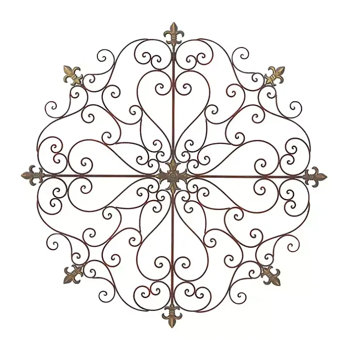 Brown Patina Metal Floral Crest Wall Plaque