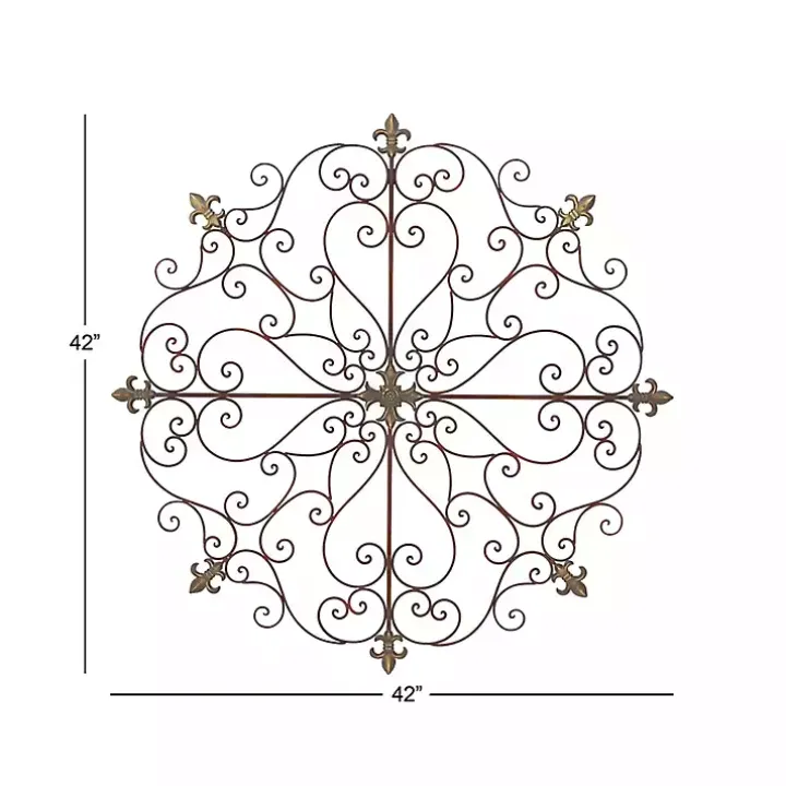 Brown Patina Metal Floral Crest Wall Plaque
