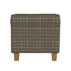 Brown Plaid Upholstered Square Storage Ottoman