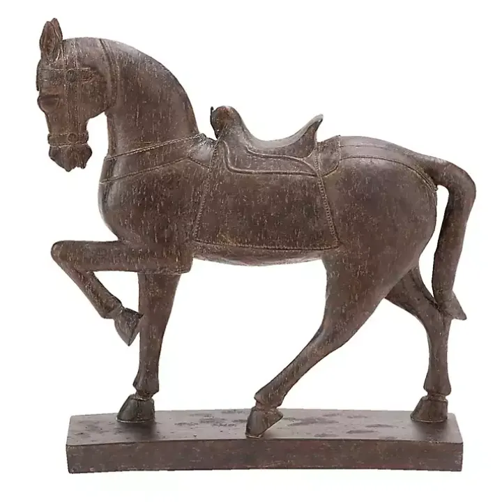 Brown Polystone Prancing Horse Statue