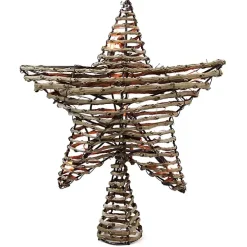 Brown Rattan Star Pre-Lit LED Tree Topper