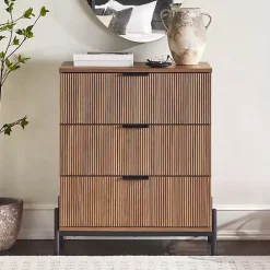 Brown Reeded 3-Drawer Dresser
