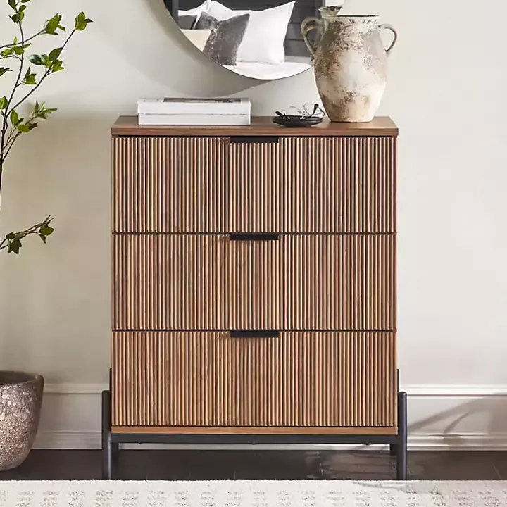 Brown Reeded 3-Drawer Dresser