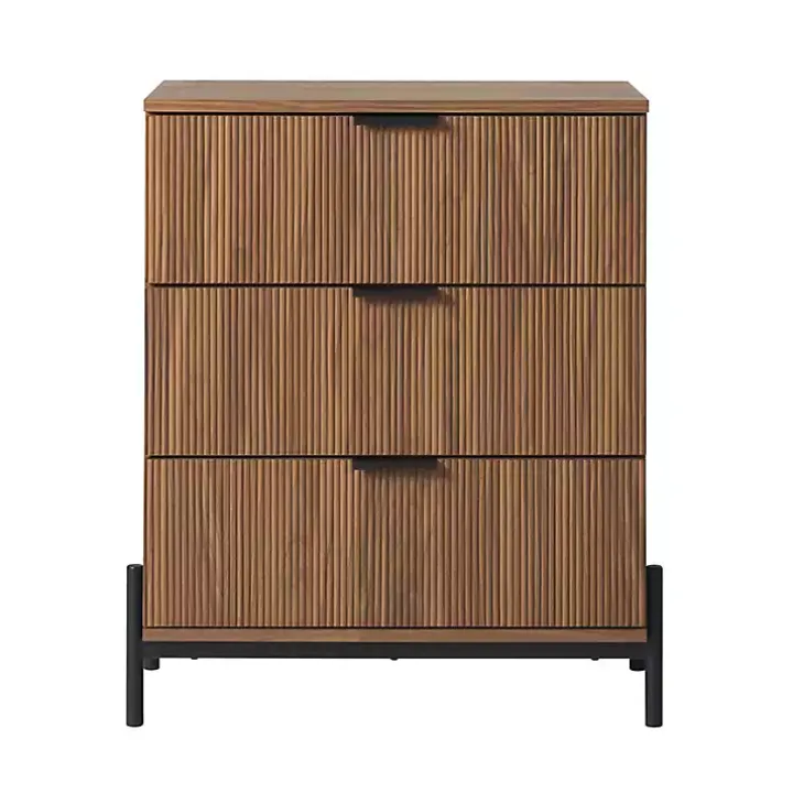 Brown Reeded 3-Drawer Dresser