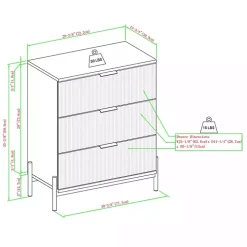 Brown Reeded 3-Drawer Dresser