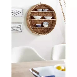 Brown Sea Grass Woven Round Wall Shelf