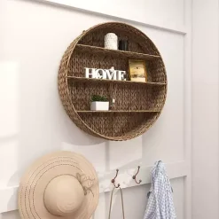 Brown Sea Grass Woven Round Wall Shelf