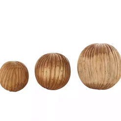 Brown Teak Wood Carved Orbs, Set of 3